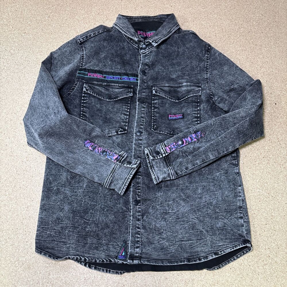 Pit Viper Black Washed Button-Down Shirt with Purple Logo Accents